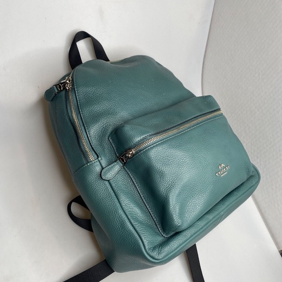 COACH Backpack Dark Turquoise Pebble Leather Silver Hardware (29004) EUC - Picture 2 of 16